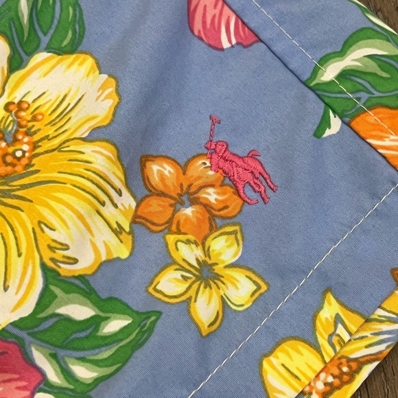 Polo Ralph Lauren XL Fully Lined Light Blue Floral Pattern Logo Swim Trunks - Picture 5 of 12
